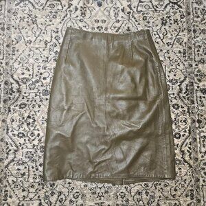 VTG Firenze Santa Barbara Genuine Leather Midi Pencil Skirt Olive Womens Size 12